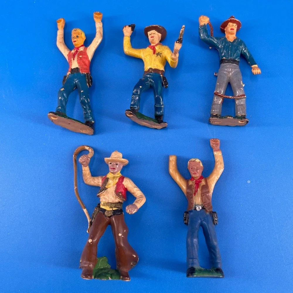 Wild West Vintage Plastic Figure Toy Lot France Michel Germany 3 in 1950-60s 8pc